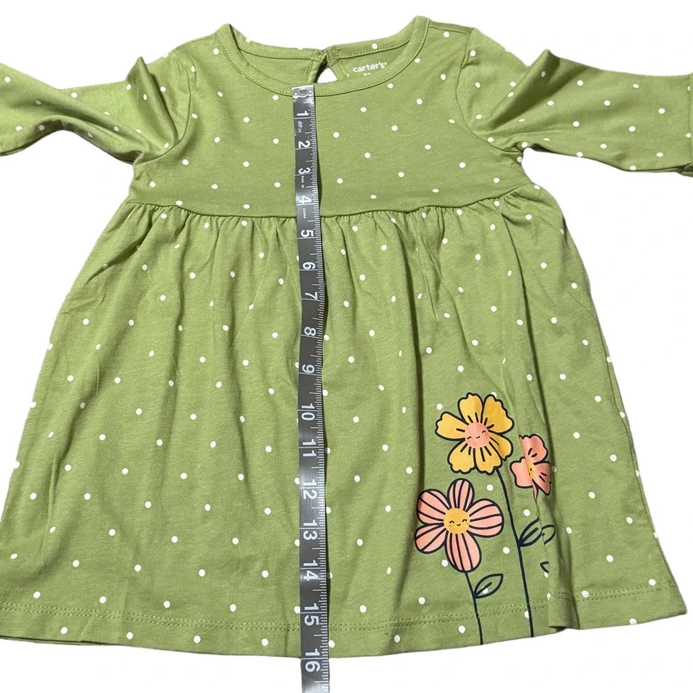 Carter’s Green Polka Dot Dress with Floral Design Cotton Girls 18 Months